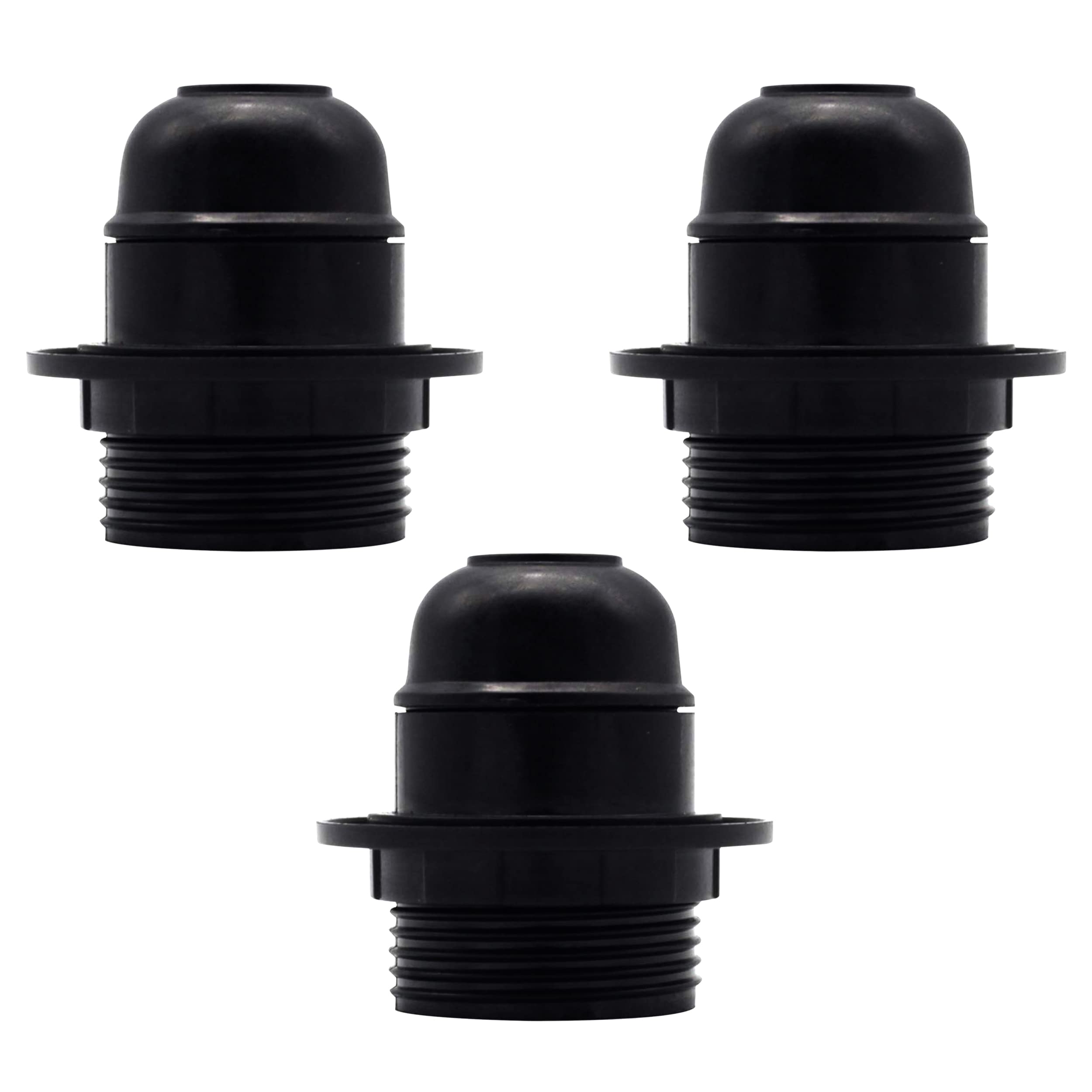 3 Pack Retro Style Screw E27 Light Bulb Lamp Holder Base Pendant Socket Bulb Holder Edison Screw Black Plastic Lamp holder For Table Lamp Socket UK.