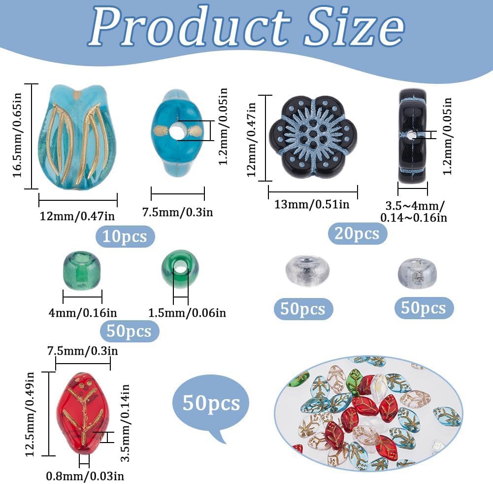 SUNNYCLUE 1 Box 230Pcs 6 Styles Czech Glass Beads Bohemia Acylic Beads Leaves Flower Round Plastic Transparent Cute Small Beads for Jewelry Making Bracelets Necklace Earring Crafting Home Decorations - Image 2