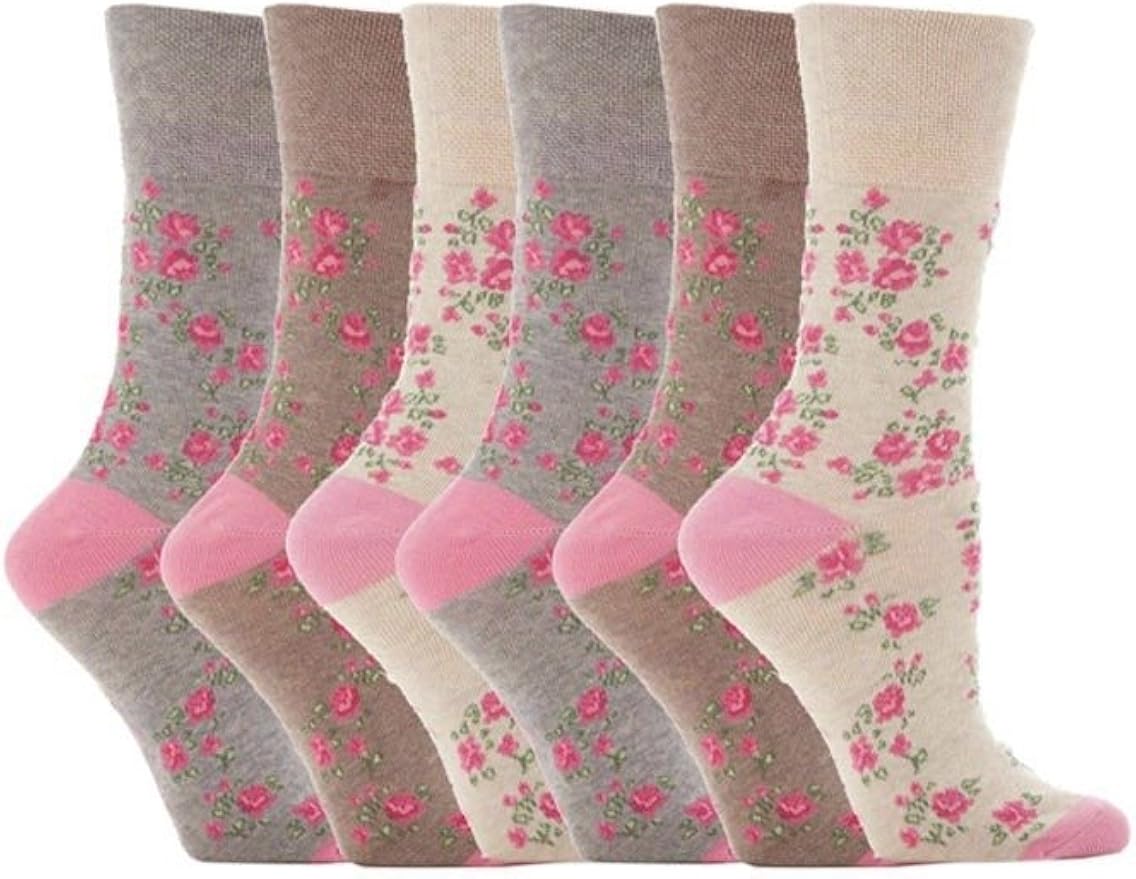 6 Pairs Womens Cotton Floral Gentle grip socks 48 uk,3742 eu