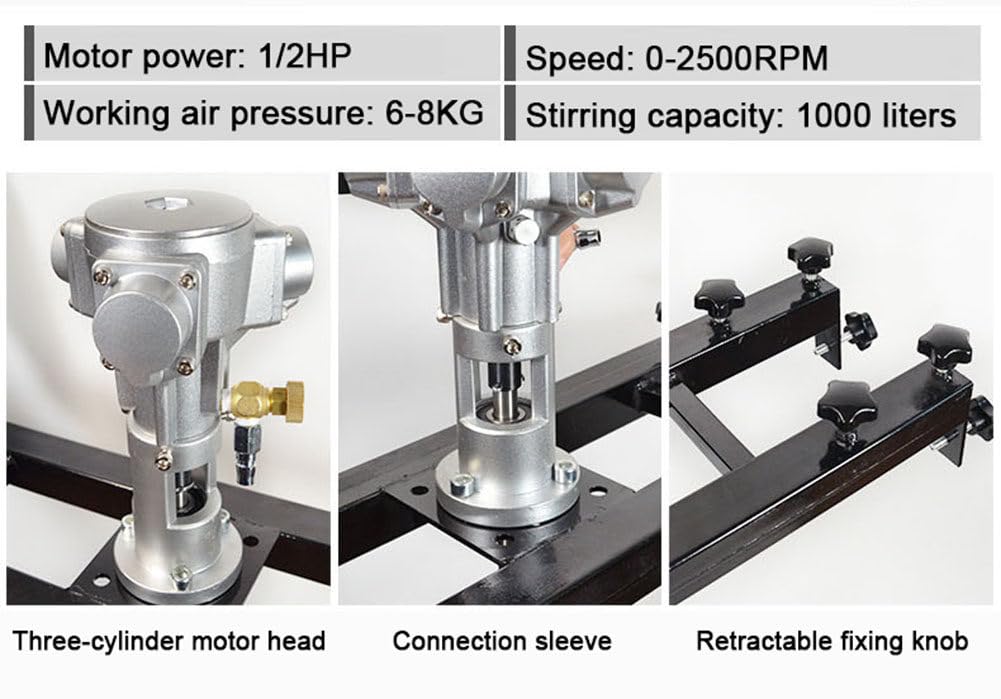 Mezclador de Pintura,Mezclador Neumático Incluye Dos Hélices Plegables,1/2HP,0-2500RPM,Brazo Extensible 75-137cm,Batidoras Profesionales Maneja Materiales de Distintas Viscosidades