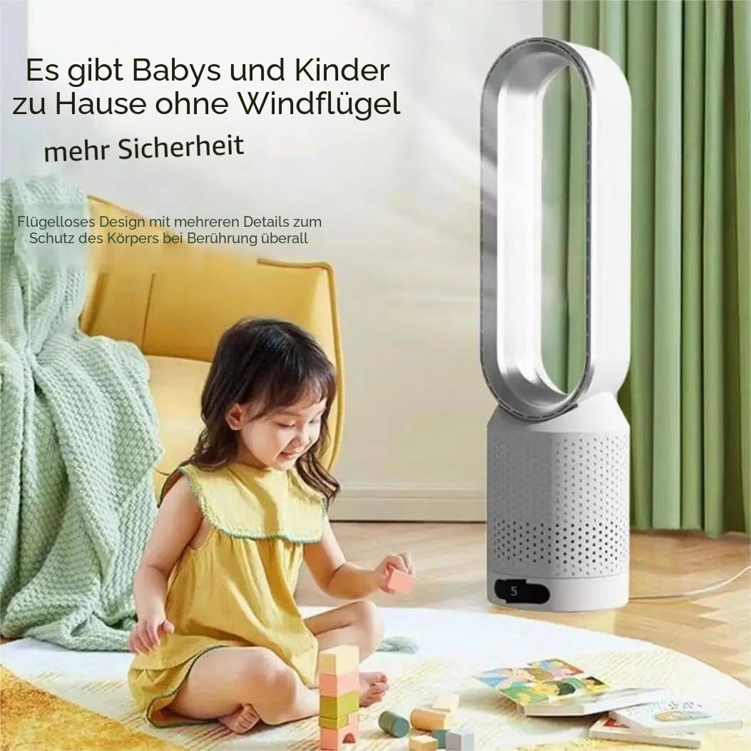 Säulenventilator ohne Flügel, Oszillation 80 °, leiser Turmventilator, 8 Windgeschwindigkeiten, 8 Stunden Timer, Standventilator für Schlafzimmer, Ventilator ohne Klinge (B-Silber)
