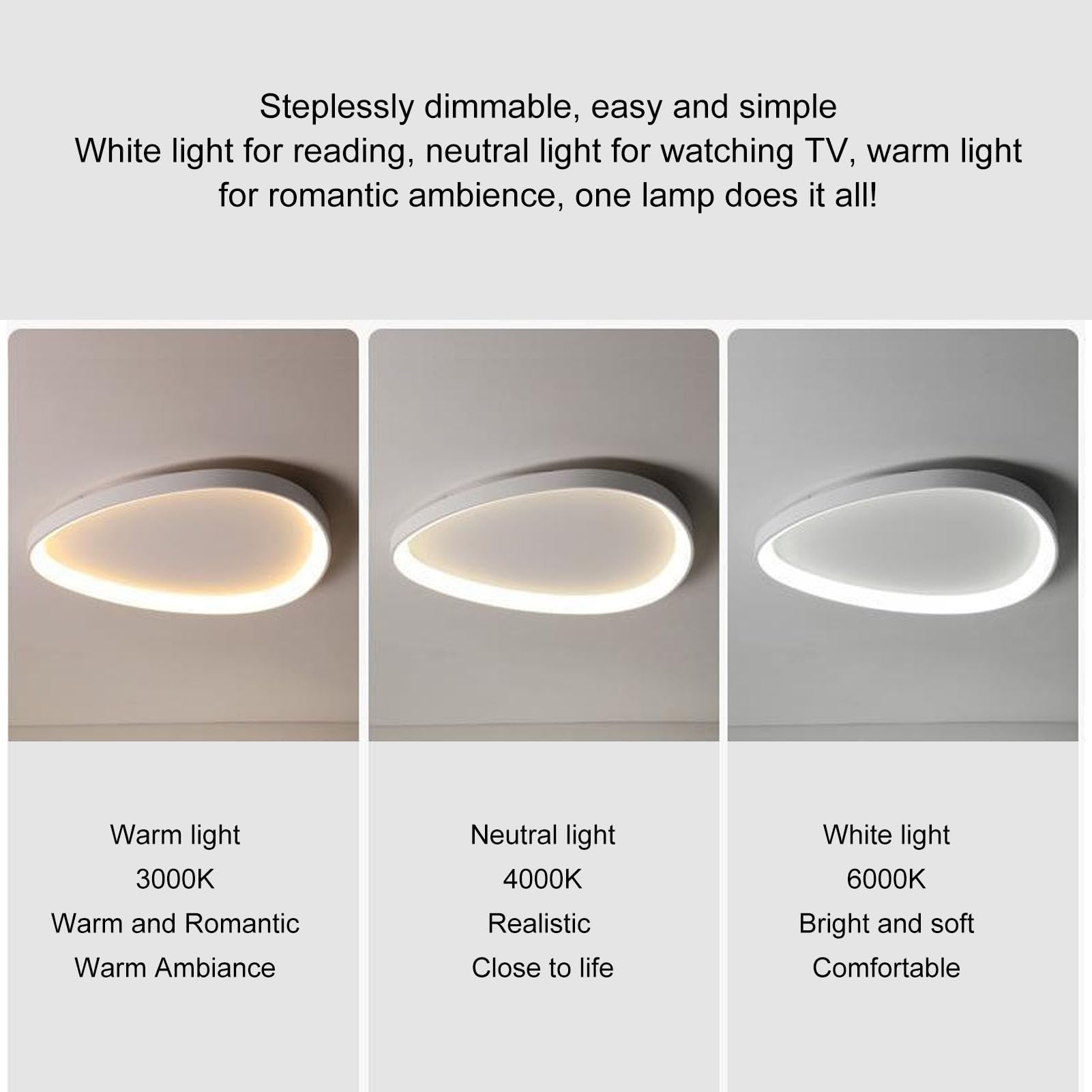plplaaoo Lampa sufitowa LED, minimalistyczna, nowoczesna, ściemniana, pilot zdalnego sterowania, aplikacja, regulowana, 3 temperatury barwowe, oprawa oświetleniowa do kuchni, sypialni (biała)