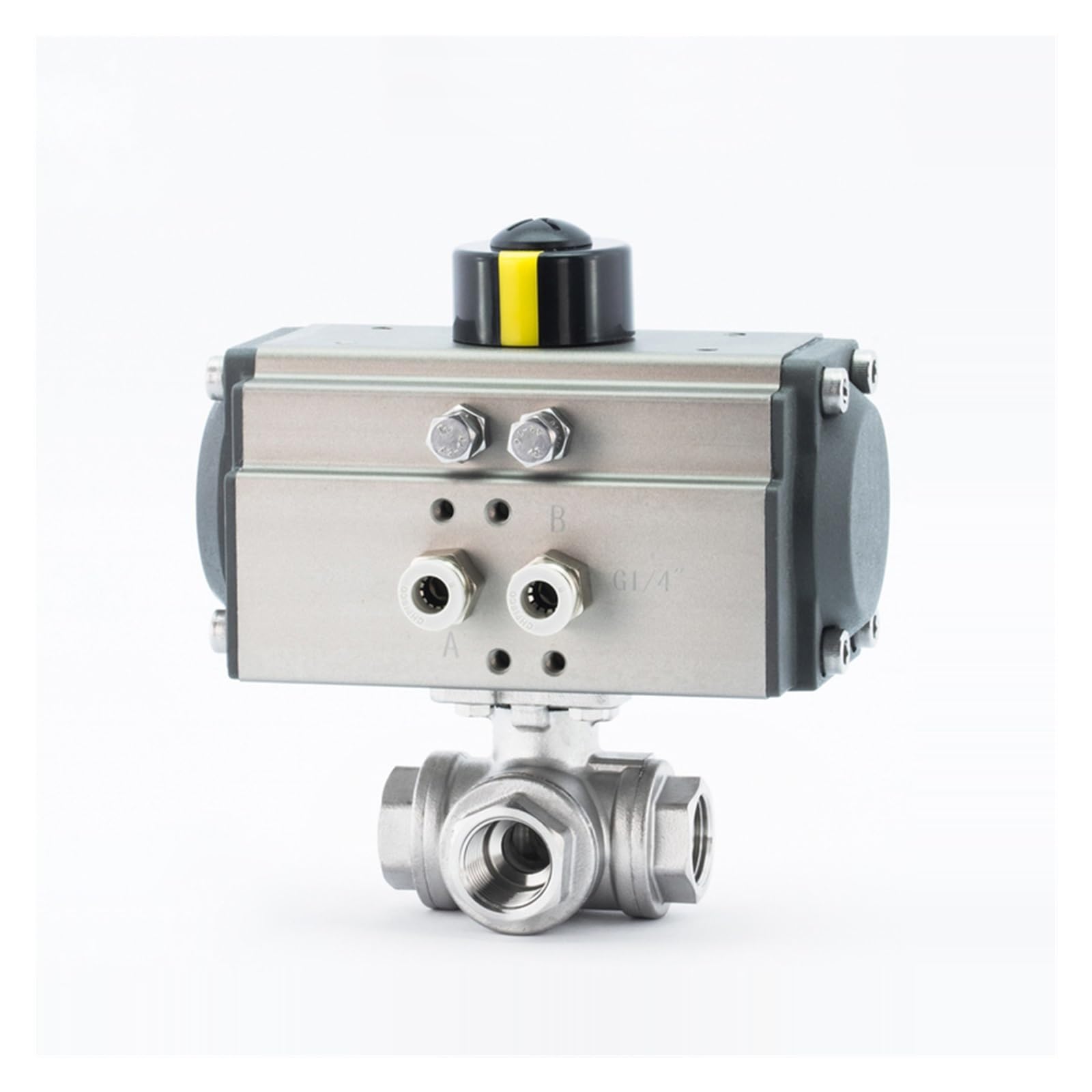 Robinet pneumatique à trois voies DN15 en acier inoxydable robuste type L à filetage