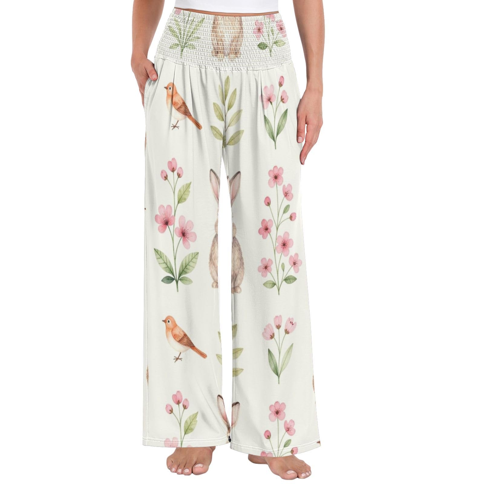 FRODOTGV Cottontail Bloom - Pantalones Palazzos para mujer, resistentes a las arrugas, pantalones casuales de viaje