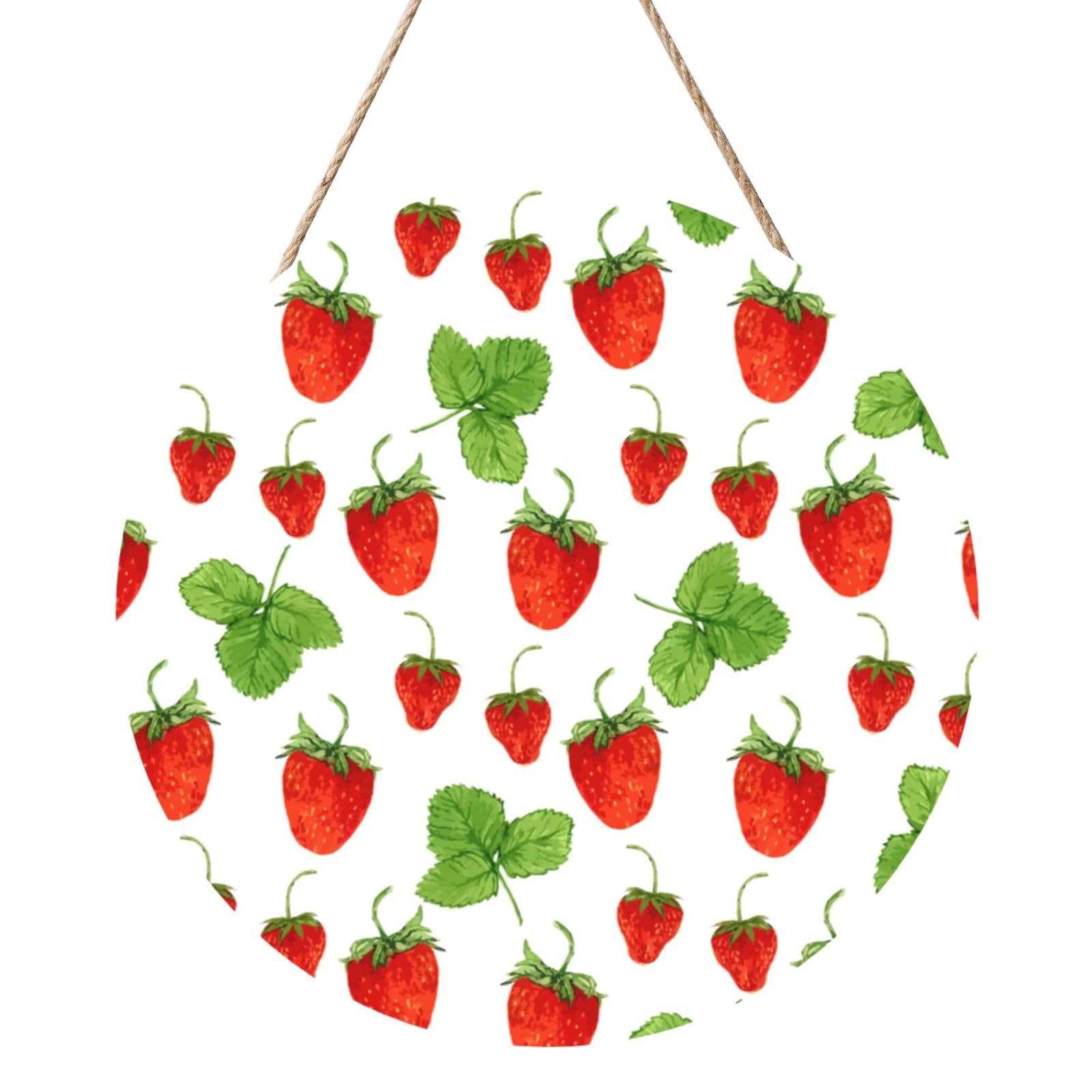 InOmak Strawberry Plants Fruit White Print, Round Wood Panel Painting 12 in, Wall Hanging Painting For Home