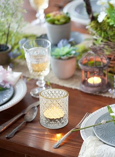 Miniatura 3 de Serene Spaces Living Juego de 4 soportes votivos de corte de diamante con punta dorada, centros de mesa simples para bodas, eventos, fiestas, vidrio