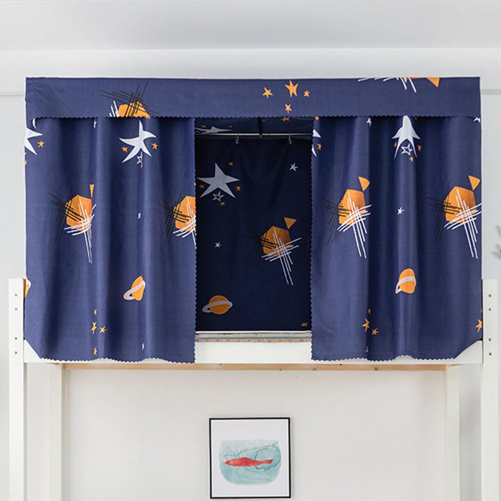 Treer Dormitory Bunk Bed Curtain, Blackout Curtains Students Dorm Bed Canopy Privacy Curtain for Girls Sleeper Bunk Dustproof Bed Shading Tent Moveable Curtains (1.2m 2 Pieces+Top,Blue)