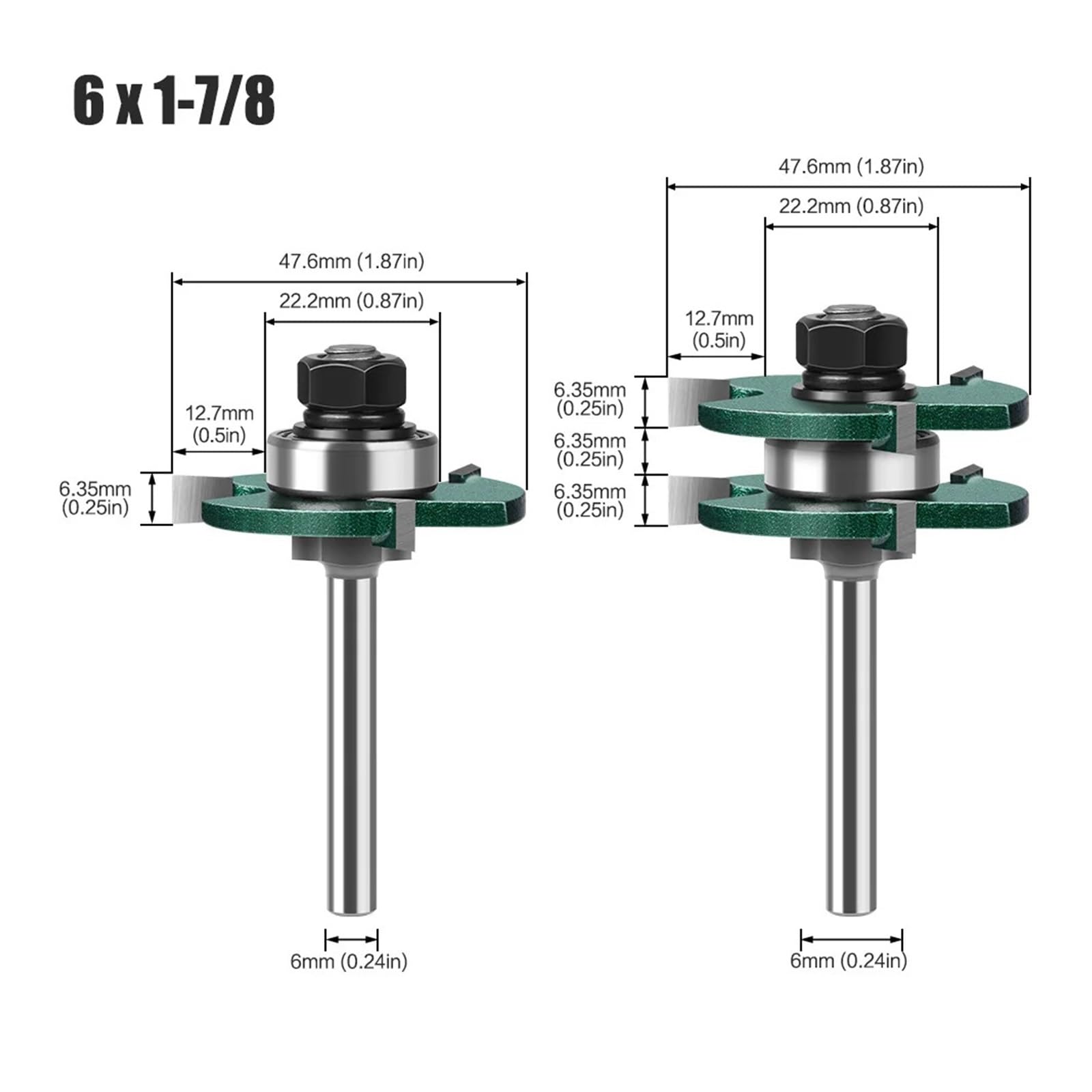 2 uds 6mm 1/2 "1/4" cortador de caña lengüeta ranura conjunto enrutador juegos brocas carpintería Stock herramientas corte madera(6x47mm)