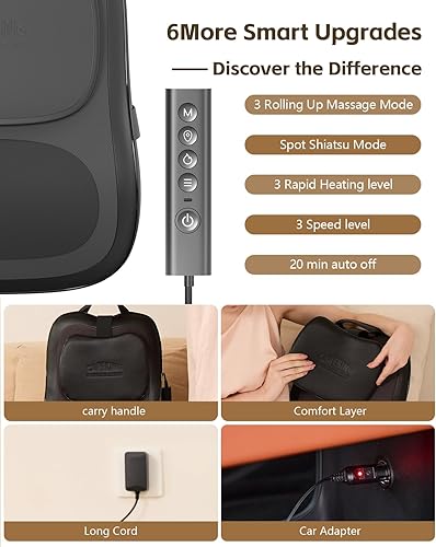 Miniatura 6 de Masajeador de espalda Shiatsu Up & Down  Alivio del dolor de cuello y hombros, masajeador eléctrico de espalda baja de tejido profundo con 3 niveles