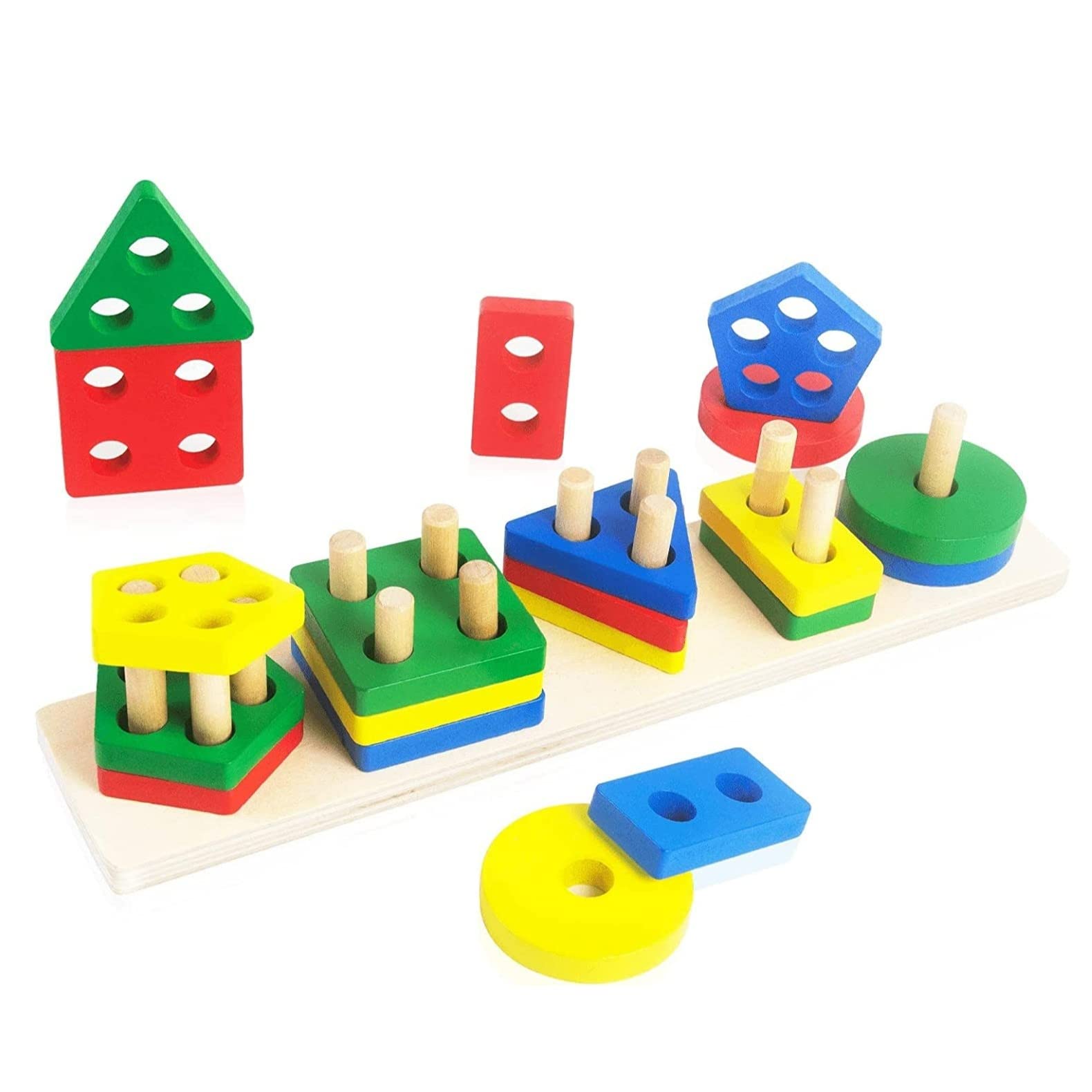 VGRASSP 5 Angle Geometric Shapes Educational Wooden Puzzle Sorting & Stacking Blocks Set for Kids - Kids Learn Counting Numbers, Sorting, Stacking, Colors (B09GM43FMN) Amazon Price History, Amazon Price Tracker