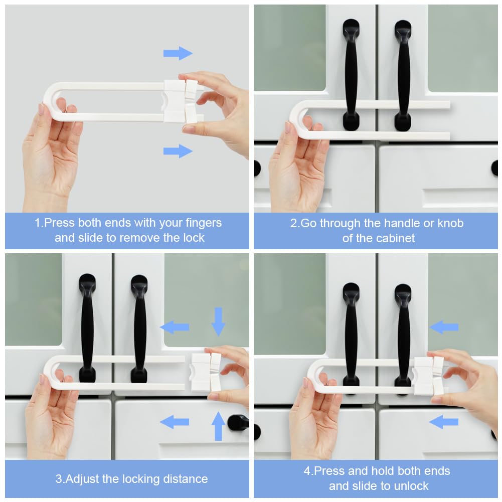 Vicloon 4 Pezzi Chiusure Sicurezza Bambini Riutilizzabili a Forma di U, Chiusure Sicurezza Bambini, Bambino Serrature di Sicurezza per Cassetto, Armadio, Guardaroba, Non Necessitano Attrezzi