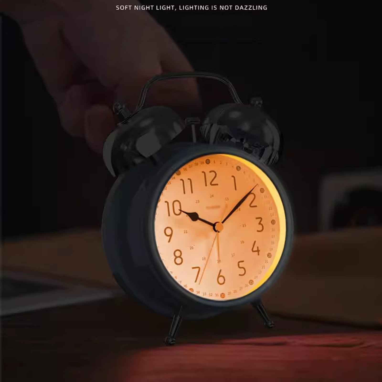Schreibtischuhr, Kinderwecker, Doppelglockenuhr, batteriebetrieben, analog, rund, für den Schreibtisch am Bett, mit Nachtlicht, Wecker für Schlafzimmer, Grün
