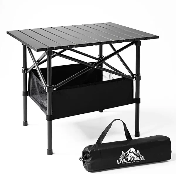 Folding Camping Table, Portable Aluminum Foldable Table, Compact & Lightweight, Supports 85kg, Folded Size 55×15×15cm, Large Storage and Carrying Bag for Outdoor and Indoor, BBQ, Picnic & Travel