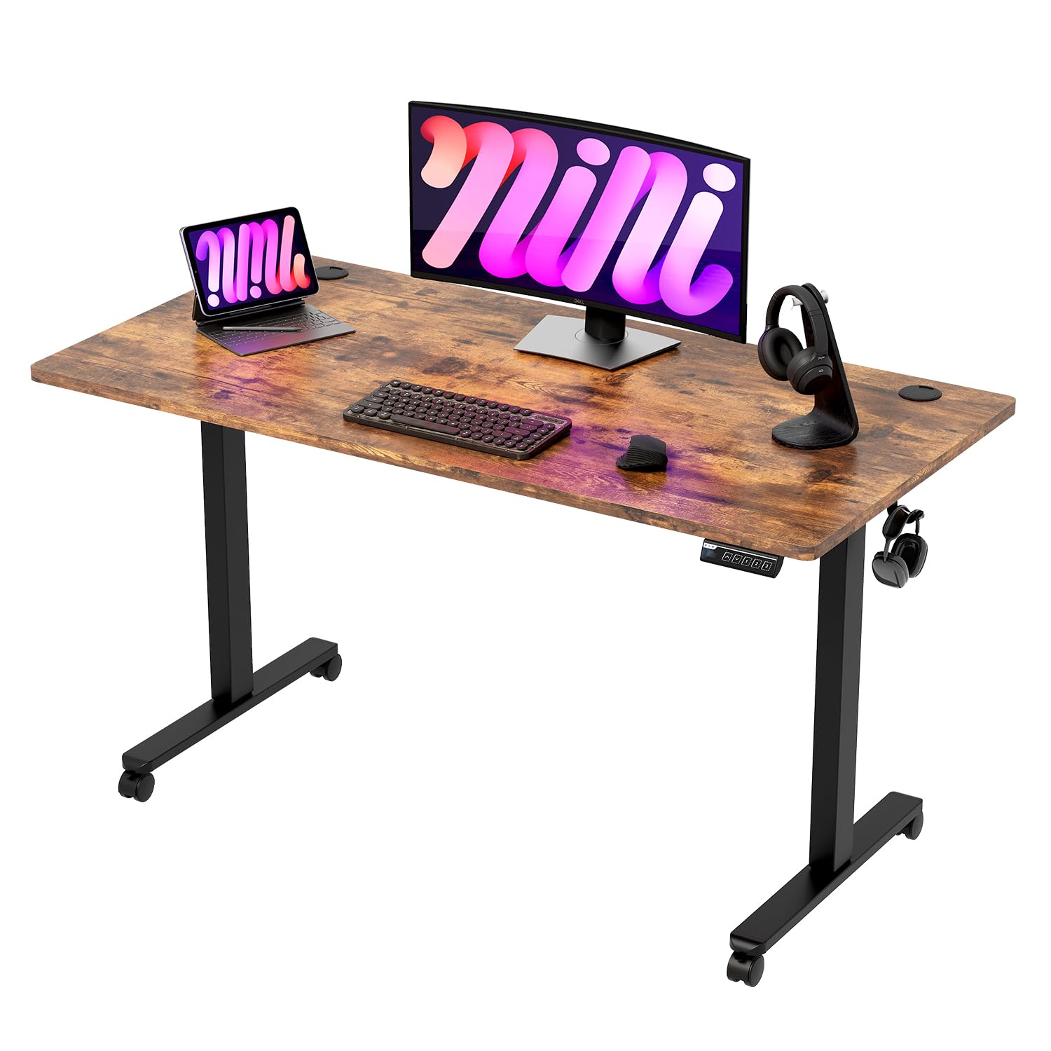 Monomi Electric Height Adjustable Standing Desk 48x24 Inches Ergonomic Home Office Sit Stand Up Desk Vintage Brown