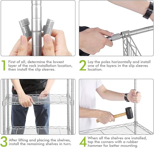Miniatura 5 de Estantes de almacenamiento de 5 niveles, estantes de almacenamiento ajustables de 21 x 11 x 59 pulgadas, estantería de alambre de tubo de acero