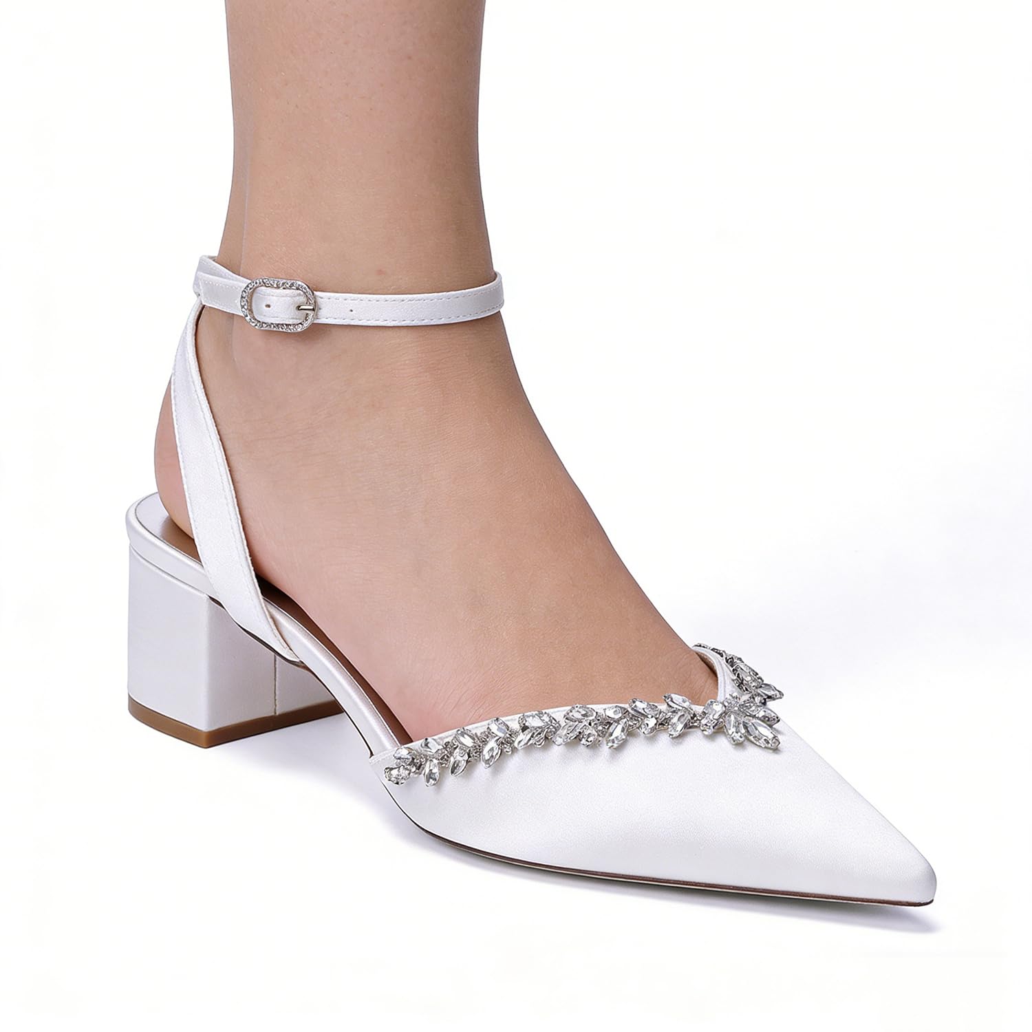 Scarpe da Sposa Donna Punta A Punta Slingback Sandali Scarpe da Sposa da Sera con Strass Tacco Largo 4.5CM