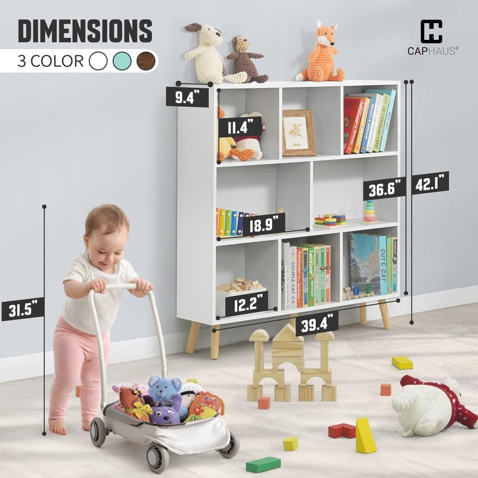 CAPHAUS-8 Cube Mid Century Bookshelf-40-Inch Wooden Organizer
