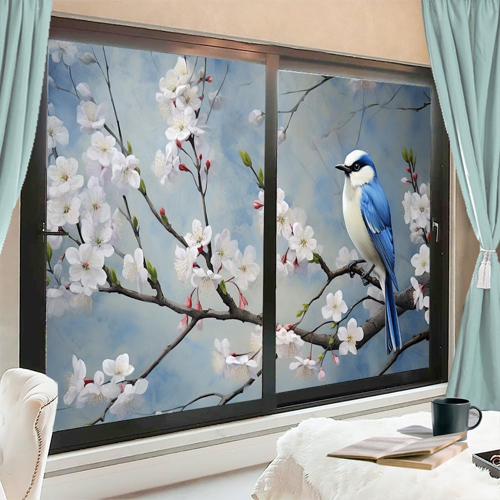 Buydecorativefilm Pellicola Per Vetri Colorata Con Uccelli – Effetto Vetrata, 91,4 Cm X 60 Cm, Protezione UV E Semi-Privacy