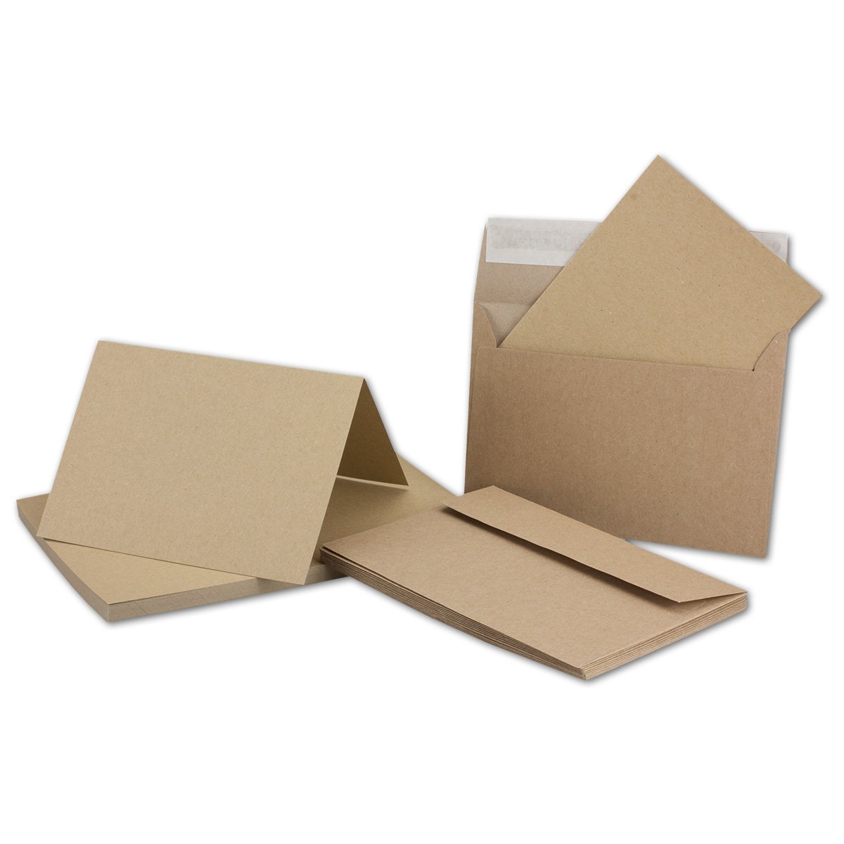 200 Doppel-Karten mit Briefumschlägen aus Öko-Kraftpapier, DIN A6/C6, Falt-Karte:10,5 x14,8 cm, Umschlag 11,4x16,2 cm, blanko