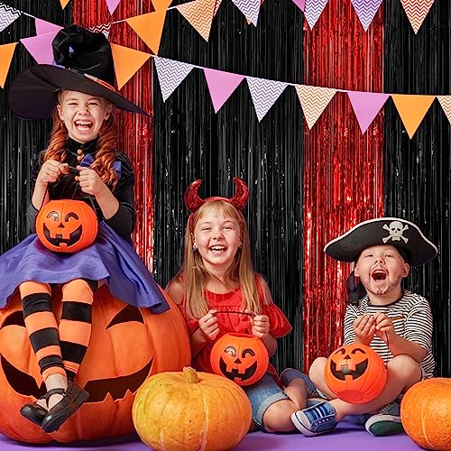 Image of Black Red Fringe Curtain Party Streamers 2Pack 3.3 x 8.3 Ft Foil Fringe Backdrop Curtains for Birthday Wedding Bridal Baby Shower Holiday Tinsel Streamers Black Party Decorations Door Streamers