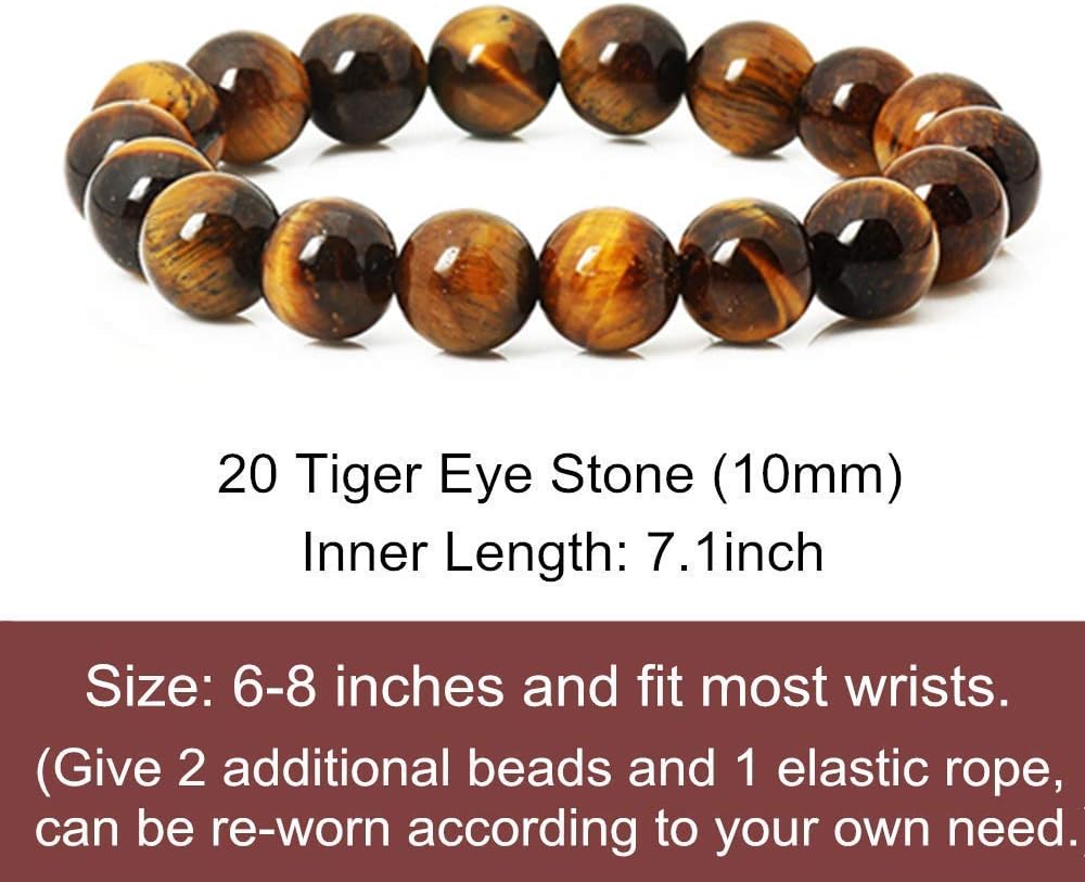 ASGIFT Natural Crystal Bracelet 10mm Yellow Tiger Eye Beads Bracelet Elastic Adjustable Yoga Bangle Healing Stone Beaded Bracelets Jewelry for Men Women (With Gift Box) - Image 4