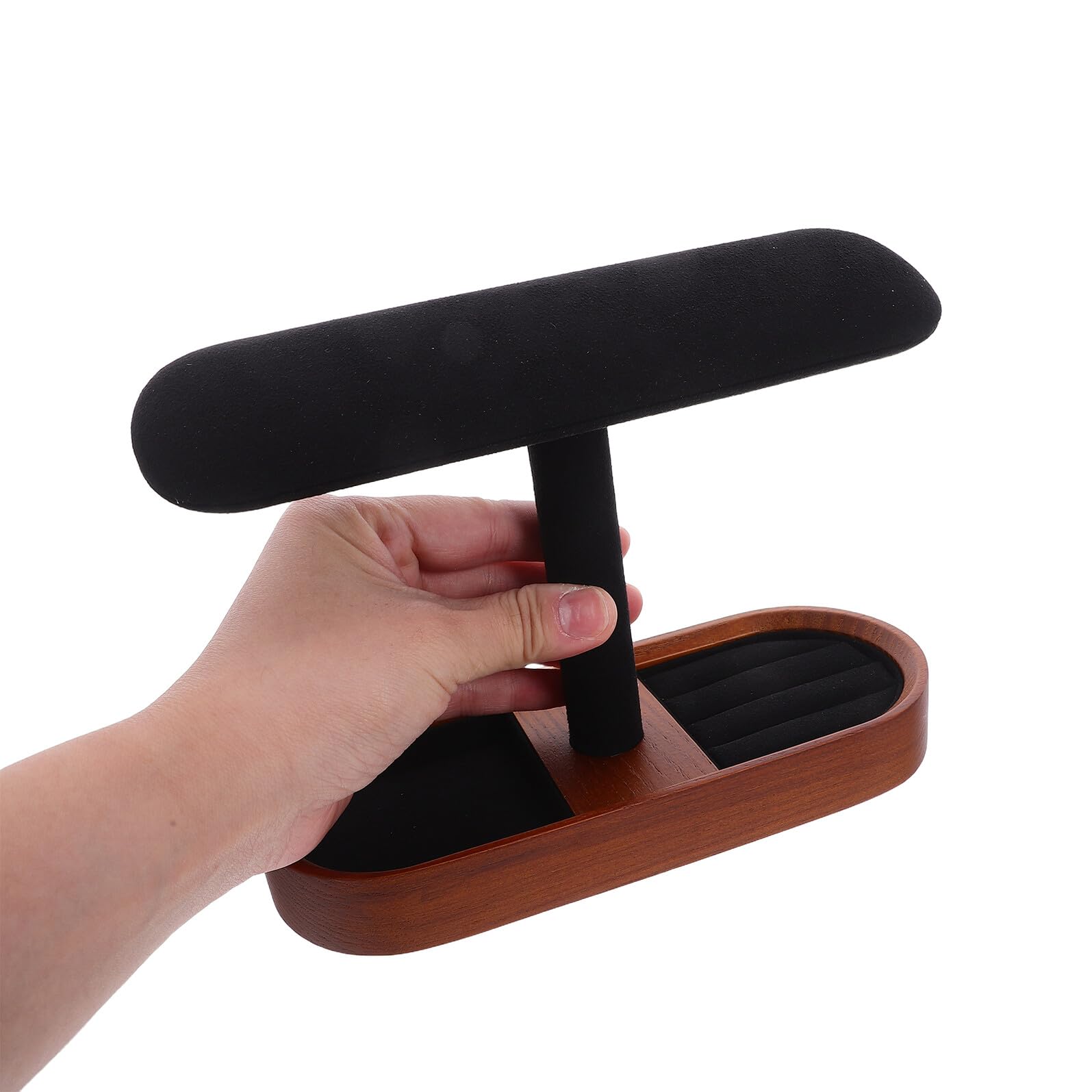 Veemoon Expositor de Relojes de Madera Negra Tamaño S Soporte Multifuncional Barra T para Pulseras Anillos y Gemelos Organizador de Joyas Versátil para Escritorio y Hogar