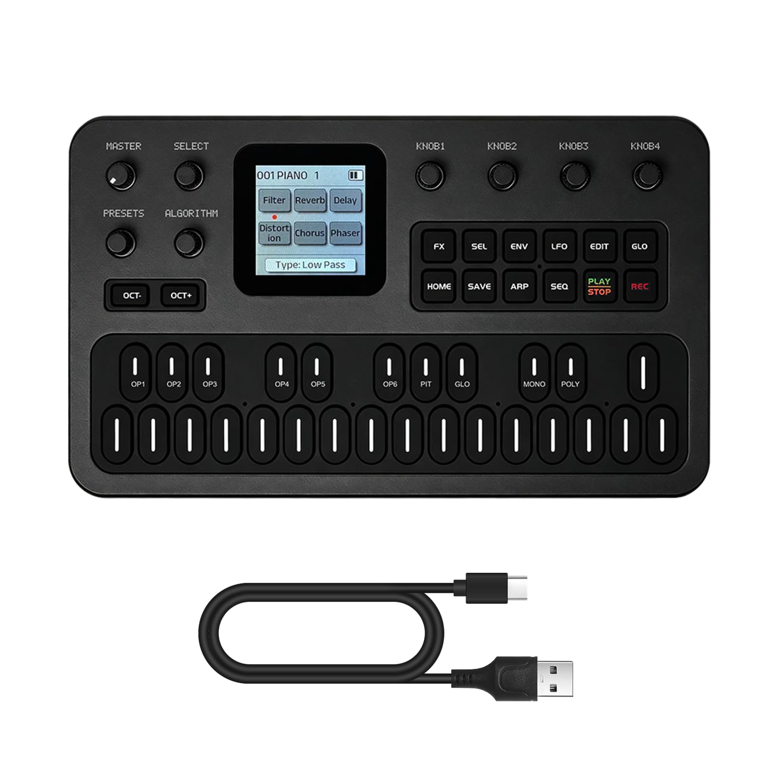 M-VAVE Synthétiseur FM portable avec 6 opérateurs, 32 algorithmes, 128 sons préréglés, clavier en silicone à 27 touches, 3 canaux MIDI, haut-parleur intégré, pour la création de musique