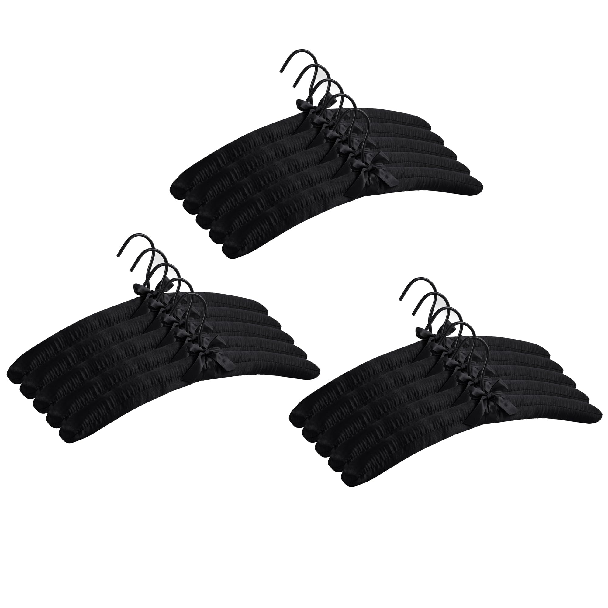JS Home Satin Padded Hangers 20 Pack, Luxury Clothes Hangers for Silk, Satin, Cashmere, Sweaters, Dresses and Delicate Garments, Non Slip Closet Organization Black