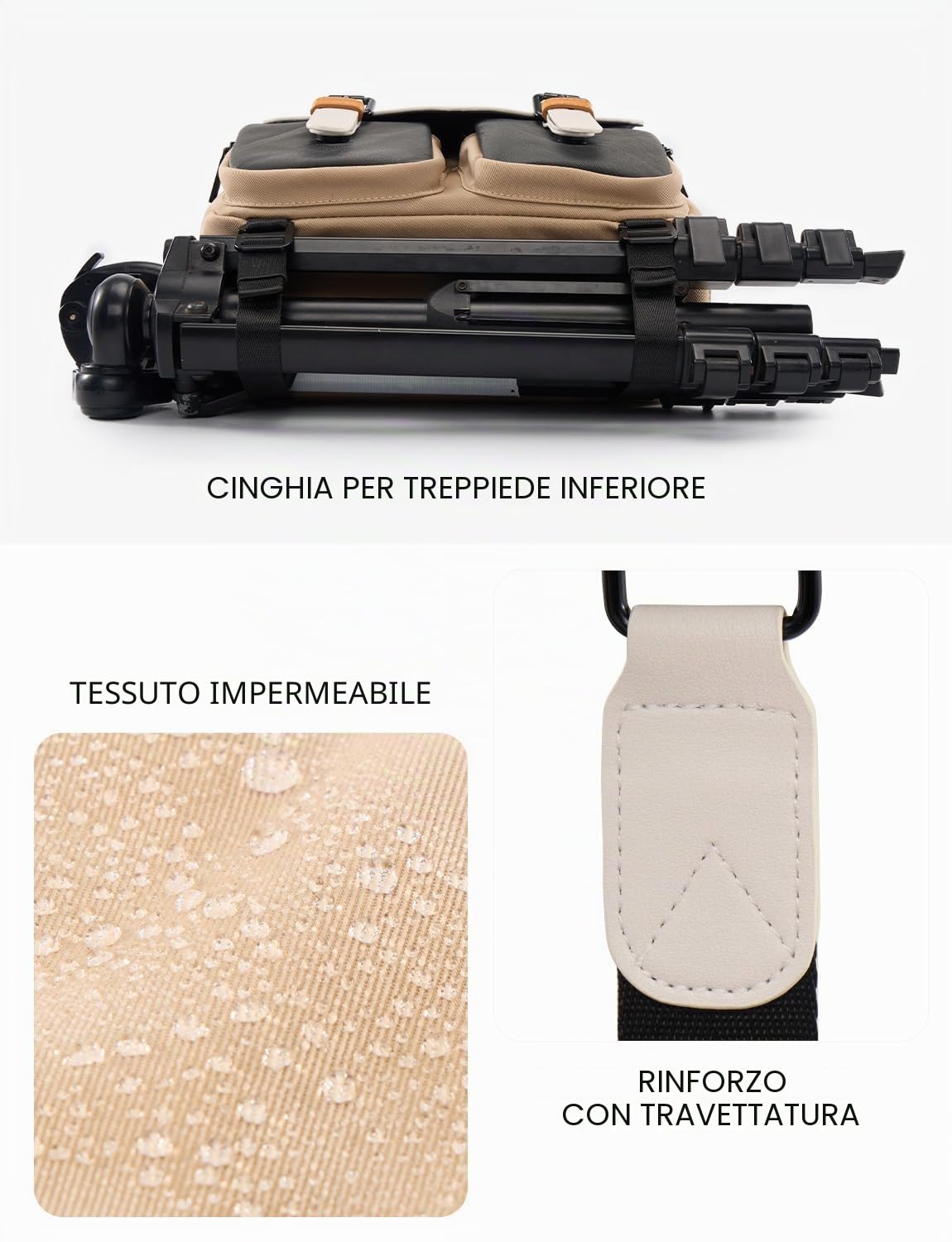 Cwatcun Borsa per Fotocamera borsa fotografica compatta, piccola fotocamera impermeabile borsa messenger con supporto per treppiede, fotografia di viaggio borsa DSLR/SLR,L