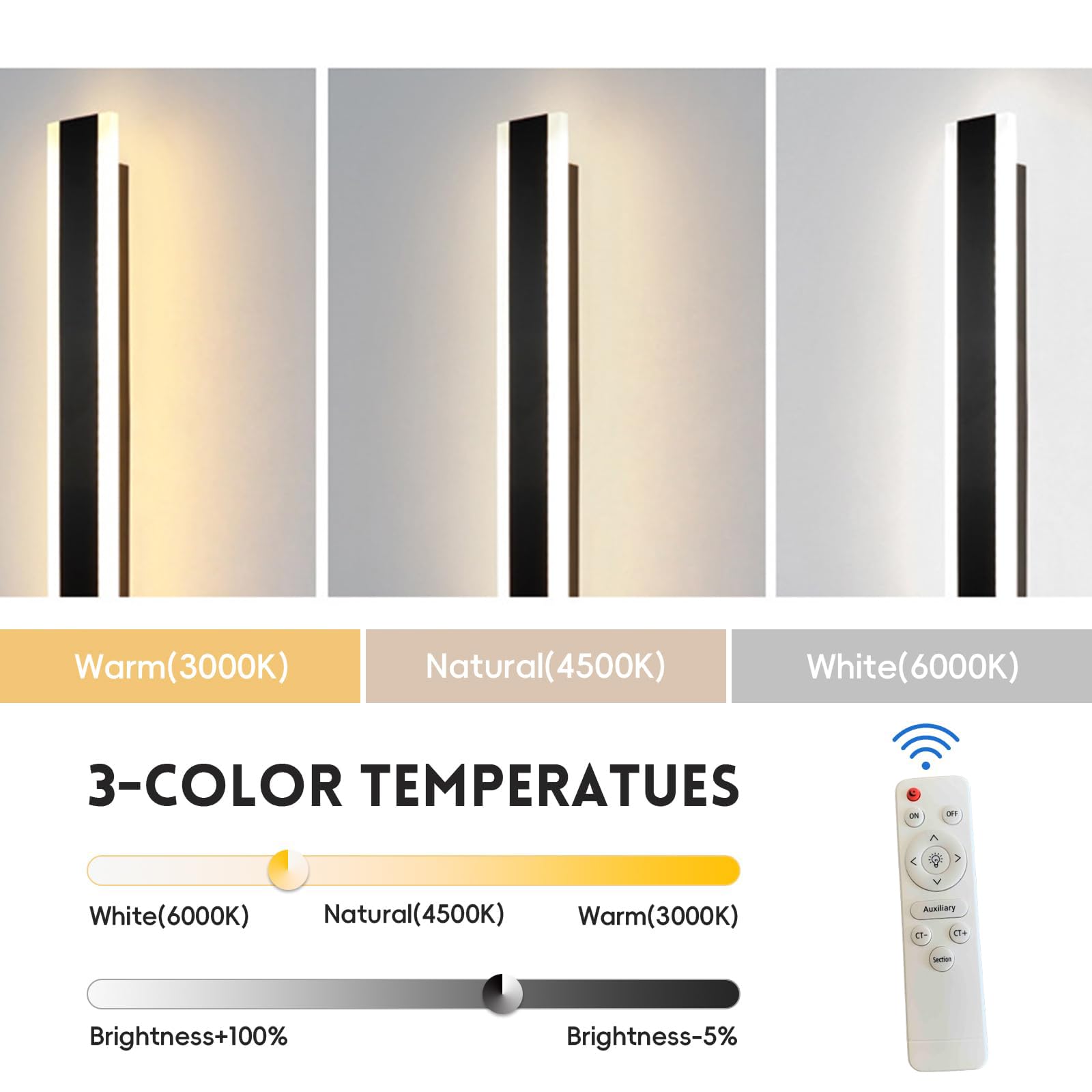 Wandlampe mit Schalter und Stecker Lange LED Wandleuchte Innen Dimmbar Modern Flurlampe mit Fernbedienung Treppenhauslampe Wandbeleuchtung für Wohnzimmer Schlafzimmer (Weiß,60CM)