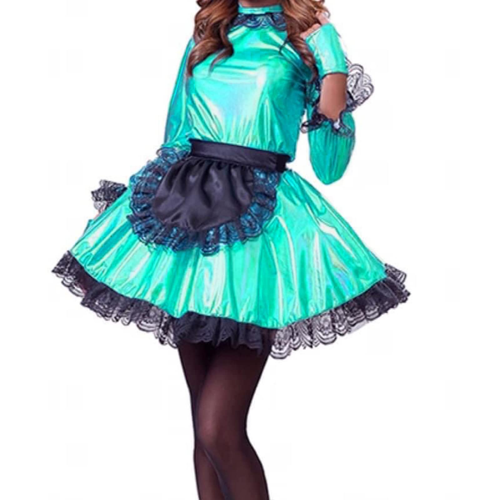 Dienstmädchenkleid rosa Mädchen Damen Uniform Prinzessin Kleider Club Party Kostüm Spitzenkleid Wuth Schürze, hellgrün, XS