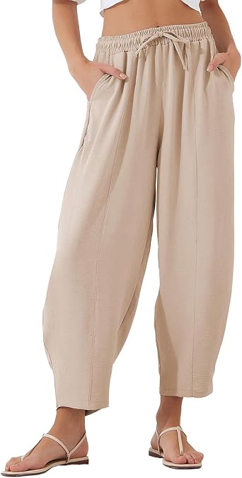 Womens High Waist Palazzo Pants Baggy Elastic Casual Wide Leg Pant Loose Fashion Harem Trousers with Pockets