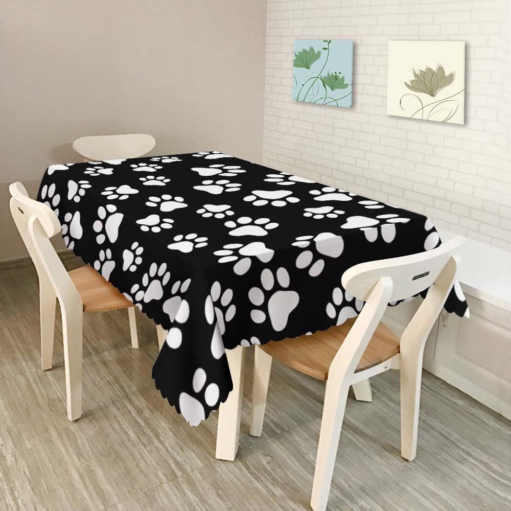Walmsco Tablecloth Black White dog Paw Decor For Dining Room Kitchen Rectangular Table Cover 132 * 178cm, A035 - Image 4