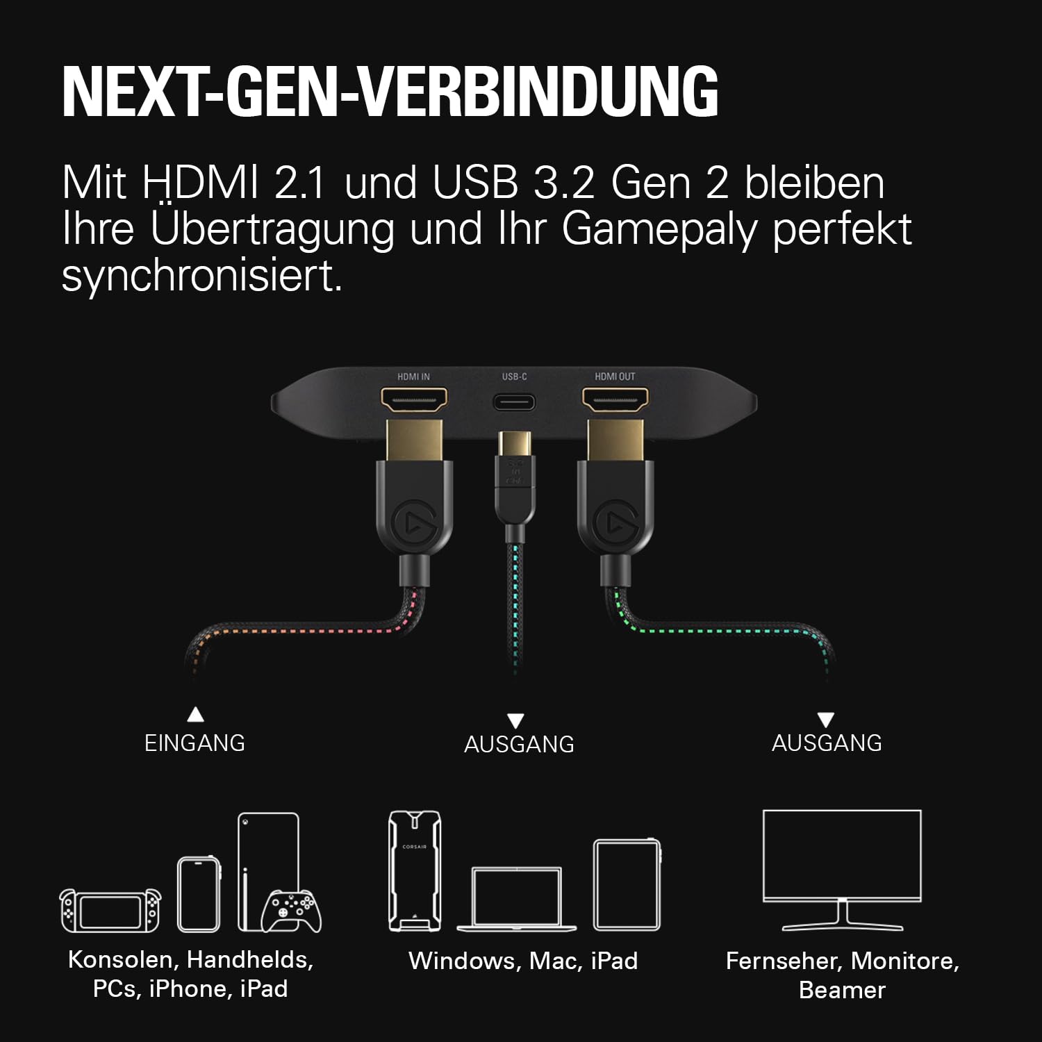 Elgato 4K X - Capture bis zu 4K144 mit Ultra-Low Latency, PS5/Pro, Xbox Series X|S, Nintendo Switch 2, OBS und vieles mehr, HDMI 2.1, VRR, HDR10, USB 3.2 Gen 2, für Streaming & Recording, PC|Mac|iPad