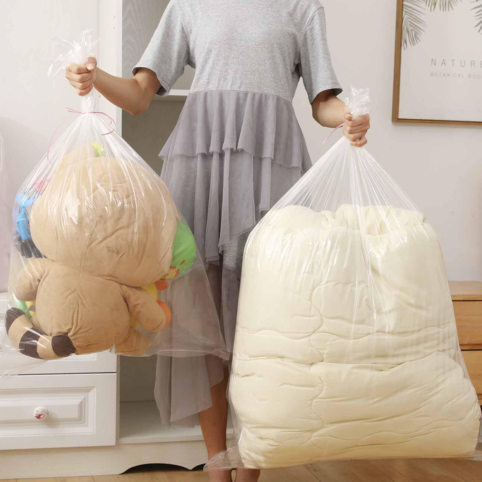 Confezione da 10 sacchetti grandi in plastica trasparente, 61 x 89 cm, 1,6 mm, riutilizzabili, per riporre giocattoli di peluche, bagagli, vestiti, generi alimentari, cuscini, trapunte e coperte