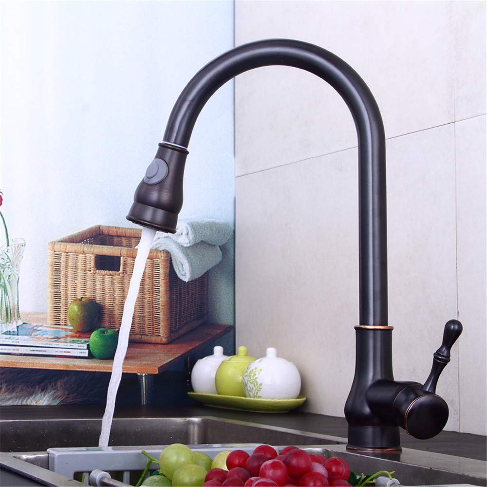 Todo Cobre Grifo De La Cocina Caliente Y Frío Del Mezclador Con La Extracción En Aerosol Jefe Negro De Cocina Grifo Del Fregadero De La Cocina De Una Manija Para Aireador Individual Couplet