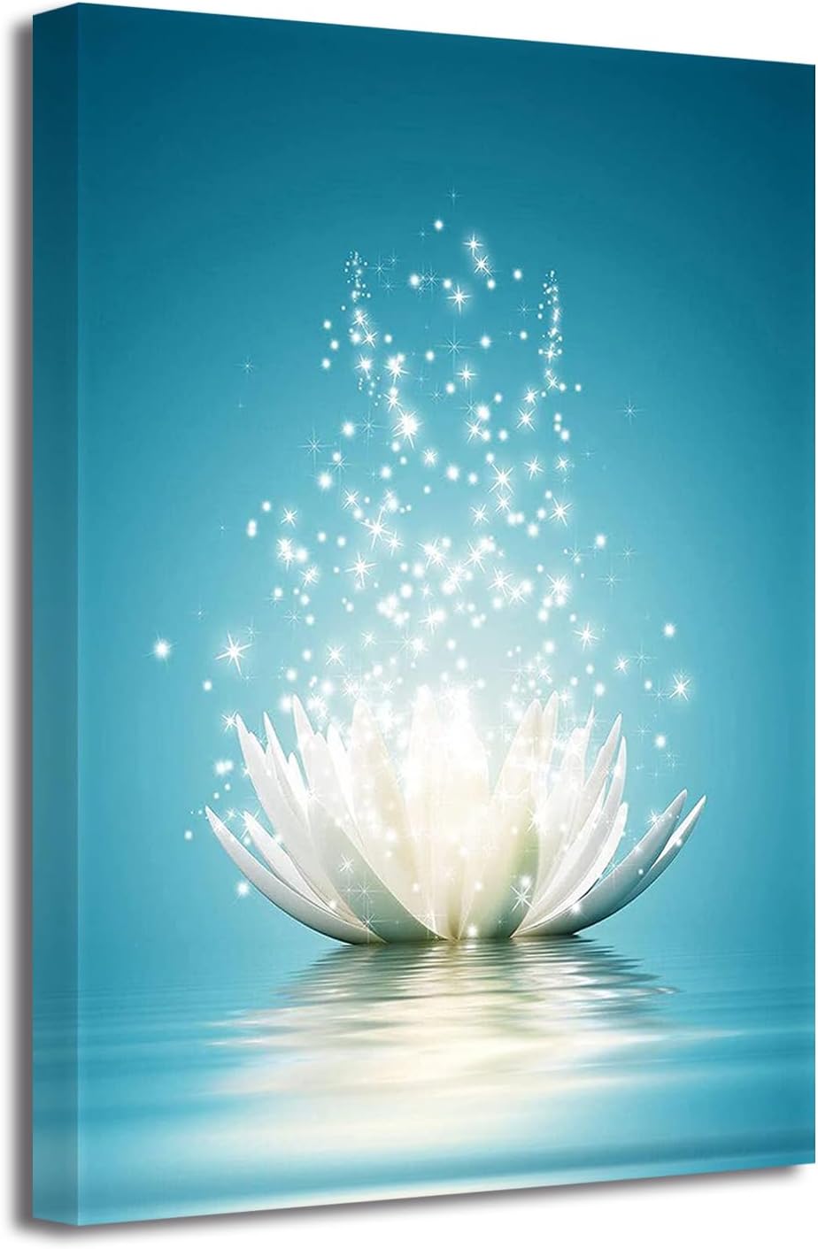 LZIMU Zen Wall Art White Lotus Flower Bloom in Water Picture Prints Wall Decor Framed Teal Blue Painting for Yoga Spa Meditation Spiritual Room Decor (24x36in (60x90cm), Zen Artwork-2)