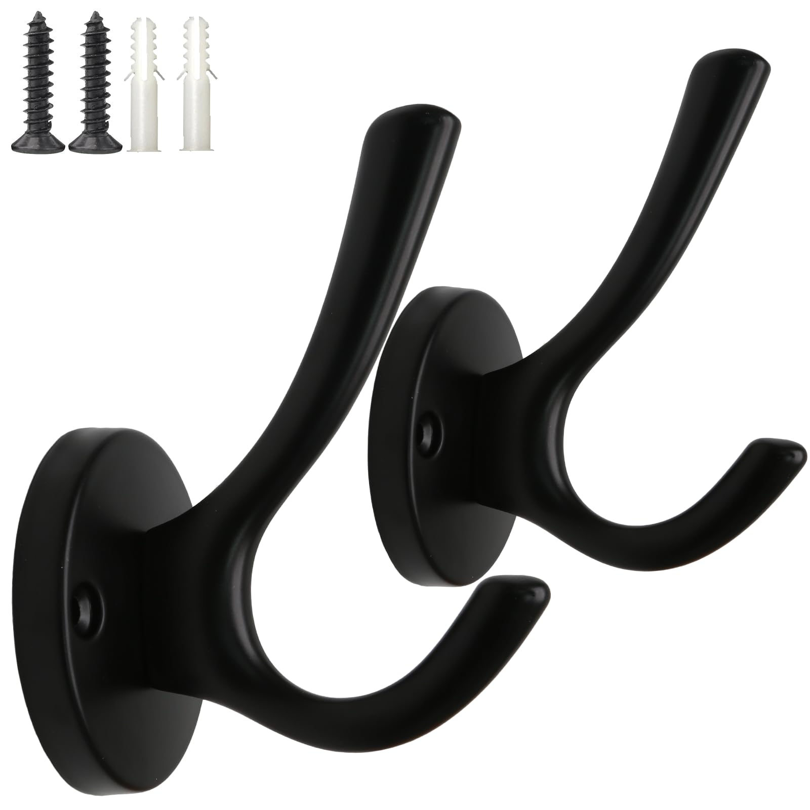 Zorfeter Black Towel Hooks Bathroom Coat Hook - Heavy Duty Decorative Hooks Door Hanger for Robes, Clothes, and Towels - Wall Mounted Cabinet Closet Hooks, Pack of 2