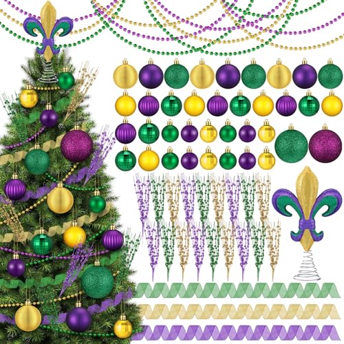 Decoración de Mardi Gras a granel para árbol de Navidad, pack de 69 adornos