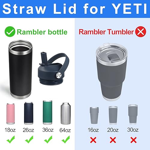 Miniatura 10 de Tapa de popote para Yeti Rambler de 18, 26, 36, 64 onzas, tapa con pajitas y mango flexible, tapa de repuesto para botella de agua Yeti de 18 onzas,