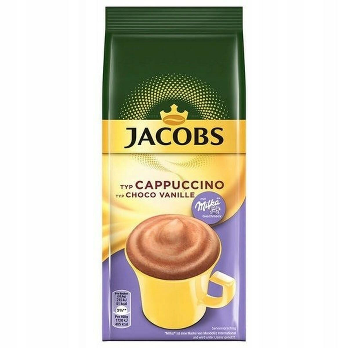 Jacobs Cappuccino Choco Vanille, 500 g Kaffeespezialität Nachfüllbeutel, Pulver
