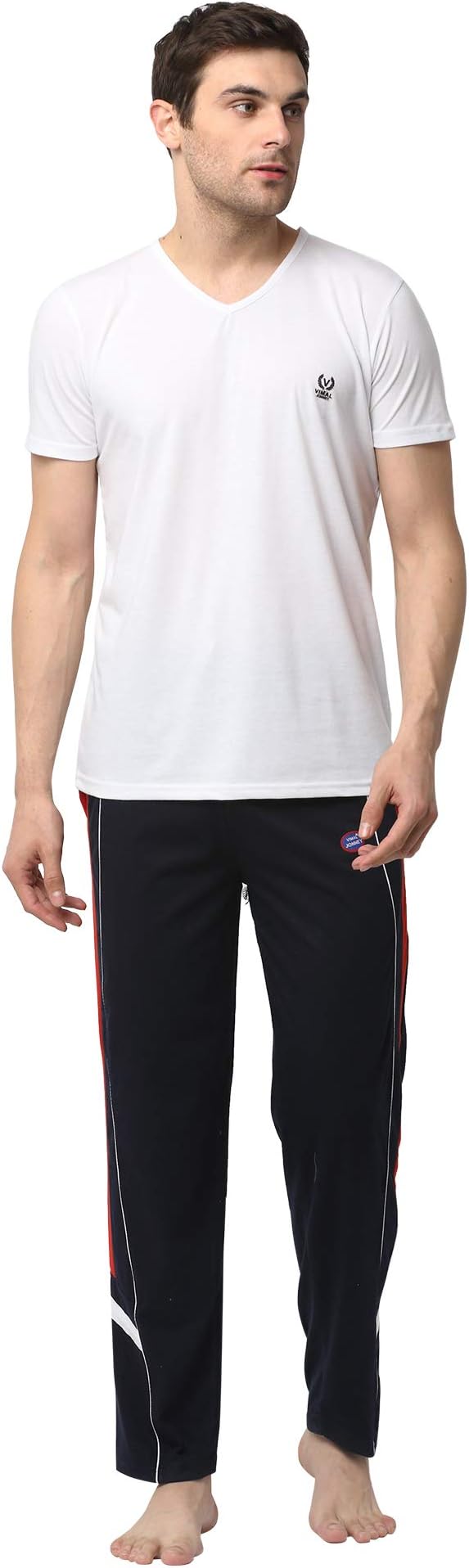 Cotton Blend Night Suit Co-ord Set for Men with V-Neck Half Sleeve T-Shirt and Track Pant-VJ-MNS-TTP-GROUP14