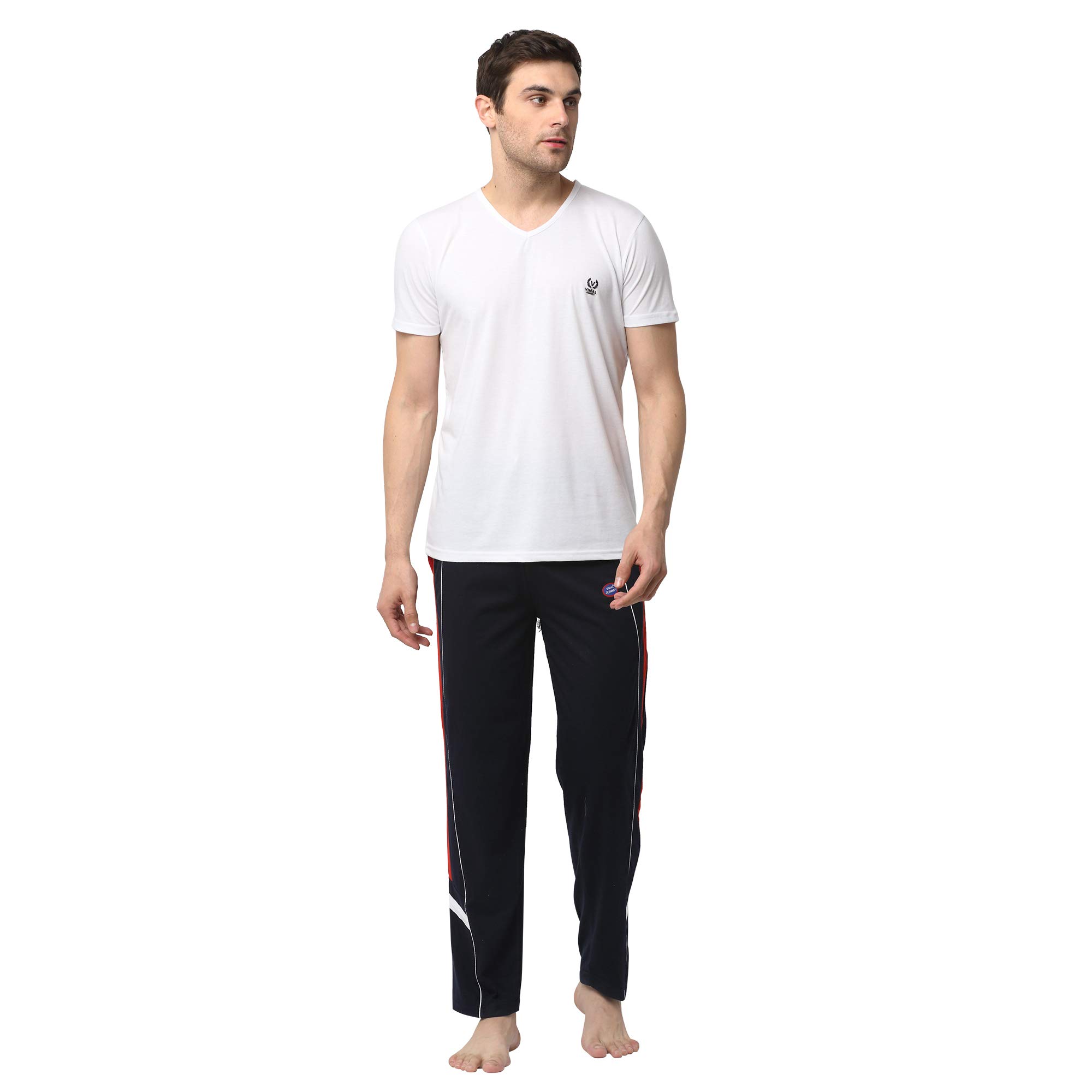 Cotton Blend Night Suit Co-ord Set for Men with V-Neck Half Sleeve T-Shirt and Track Pant-VJ-MNS-TTP-GROUP14