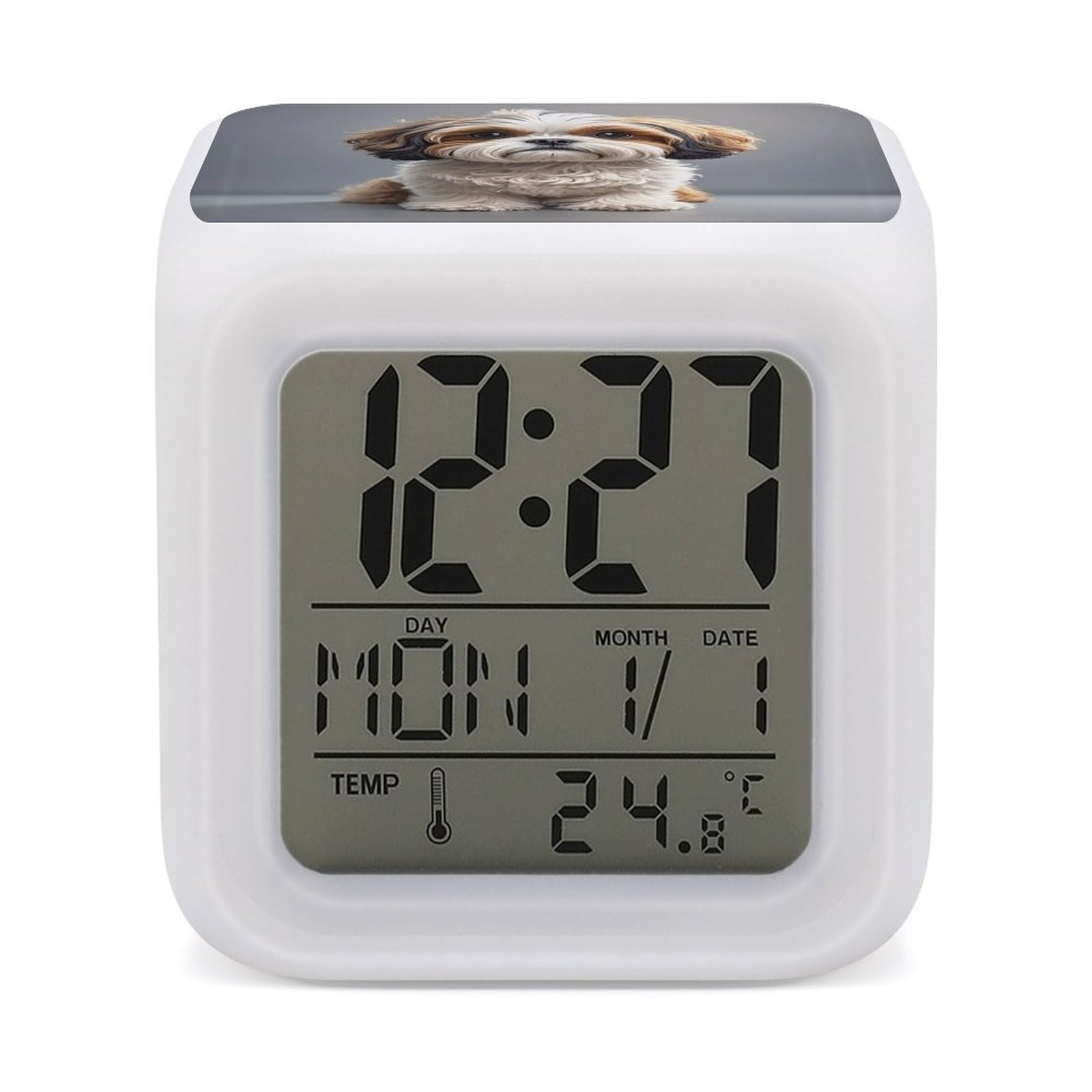 VstaDank Shih Tzu Dog Alarm Clock Alarm Clock with 7 Color Changing Digital Clocks for Bedrooms Sleep Training Clocks with Large Display for Office Kitchen Living Room