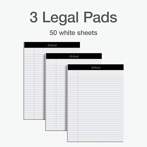Vista 6 de Oxford Bloc de hojas tamaño legal de 8.5 x 11.75 pulgadas, 3 paquetes, rayas anchas en ambos lados, papel blanco, 50 hojas perforadas por bloc