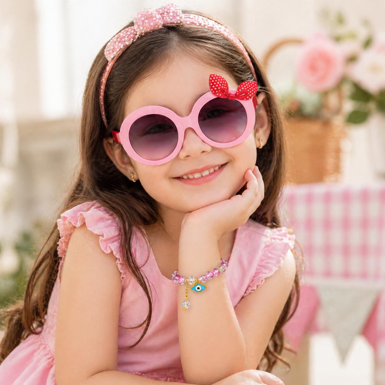 Zynic Sunglasses For Kids Girls | Cute Sunglasses & Bracelet Gift Set for Girls | Stylish Kids Gift Combo, Cooling Glasses | UV 400 Protection Goggles For Kids | Outdoor Shades for Baby Girls
