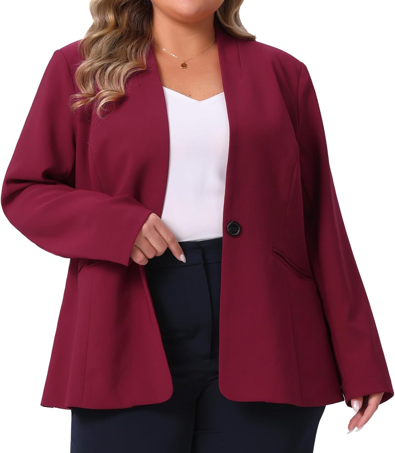 Agnes Orinda Plus Size Women's Blazer Business Casual Collarless Open Front Long Sleeve Work Office Suit Jacket with Pockets