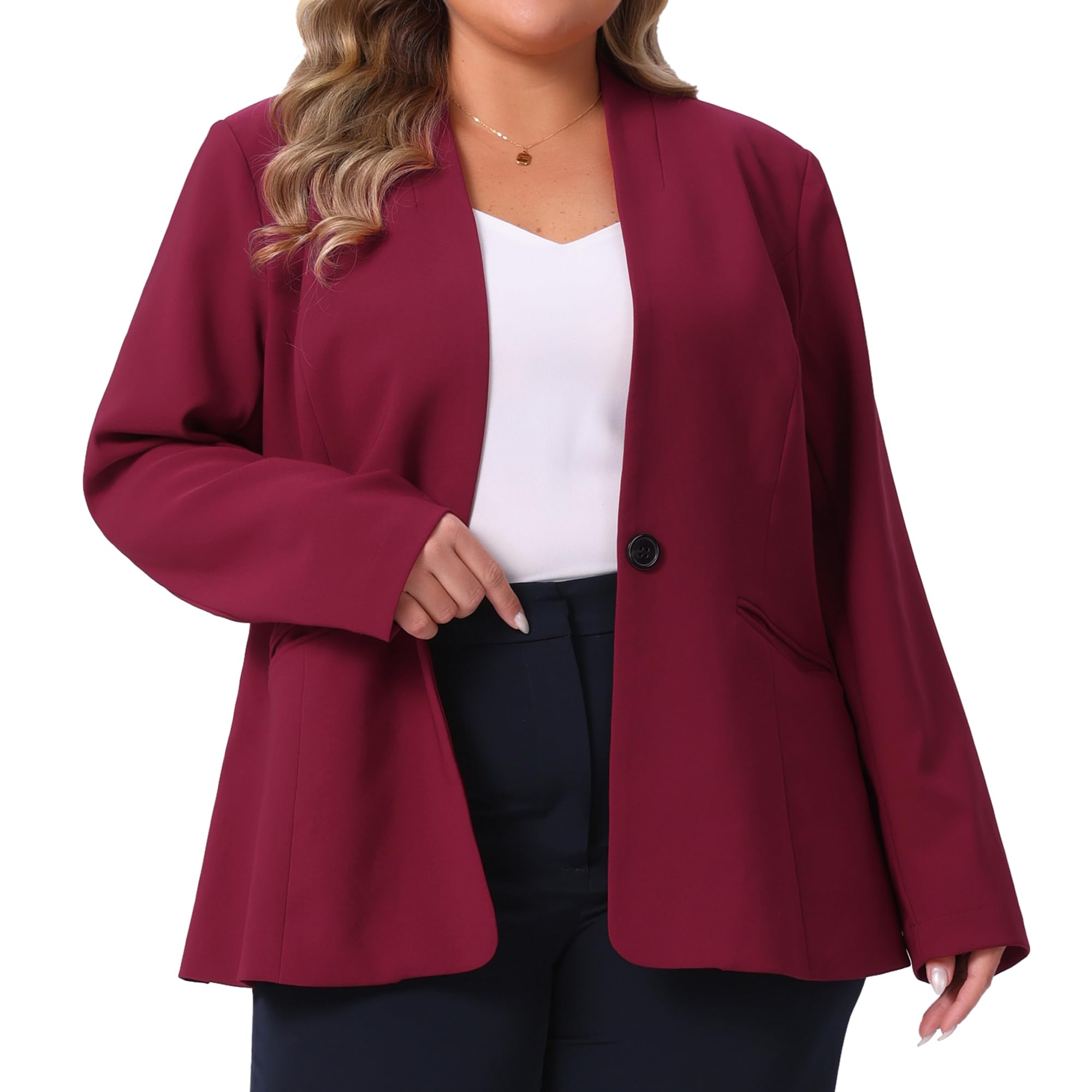 Agnes Orinda Plus Size Womens Blazer Business Casual Collarless Open Front Long Sleeve Work Office Suit Jacket with