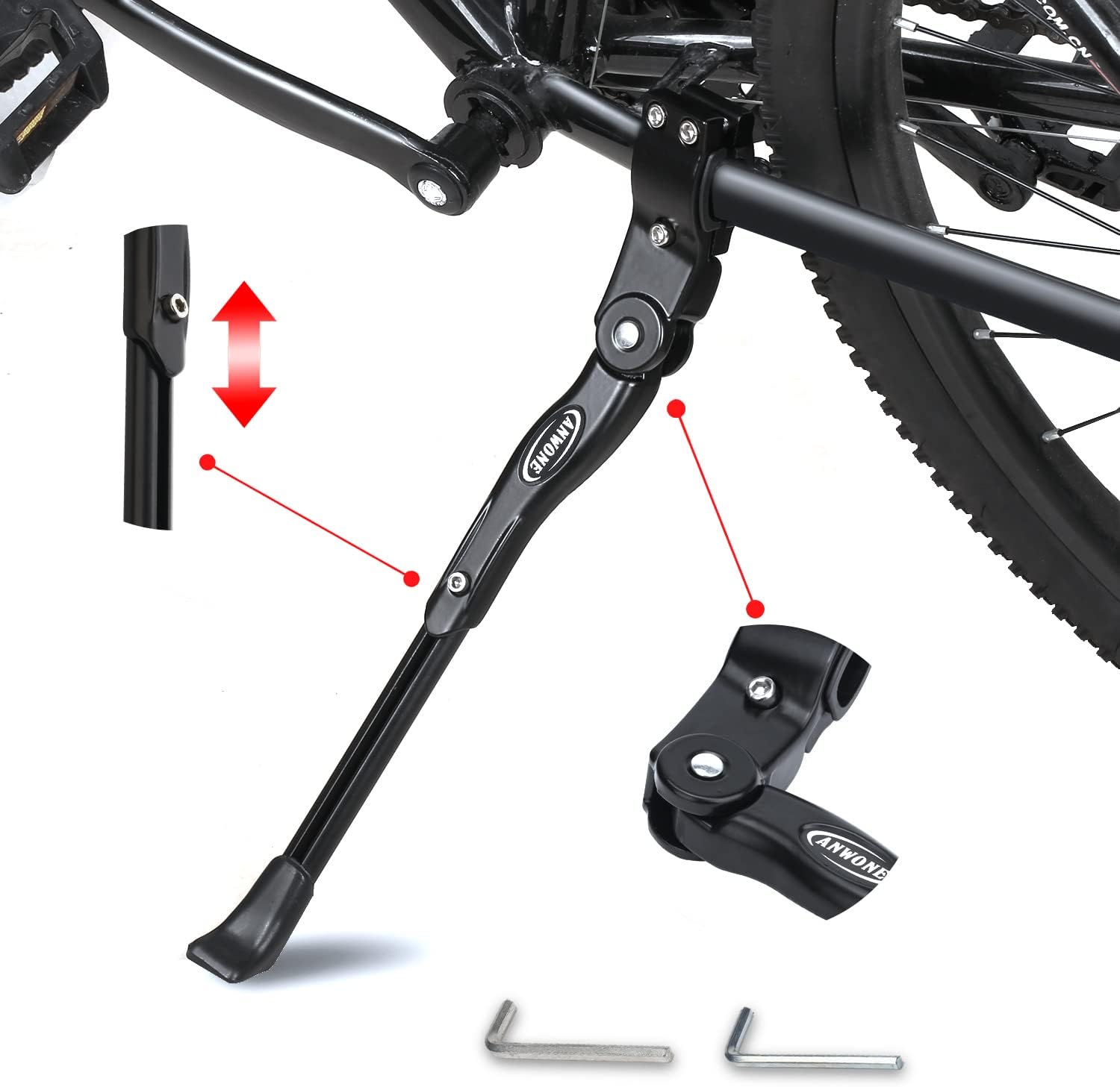 Alloy Adjustable Rear Side Non-Slip Bicycle Bike Kickstand, Adjustable Height Bicycle Kick Stand, 22-28 inches Mountain/Road bike