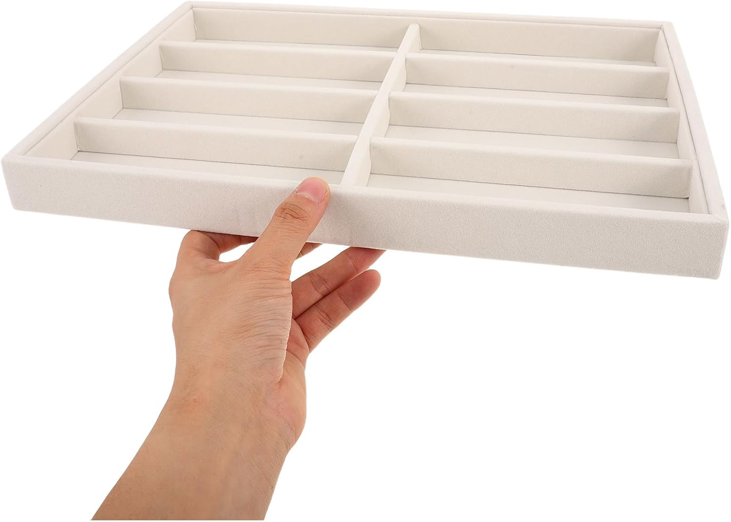 Sunglass Organizer, Khaki Velvet Glasses Trays - 8 Grids Eyeglasses Sunglasses Watches Jewelry Display - for Men Women Daily Use 13.78" x 9.45"